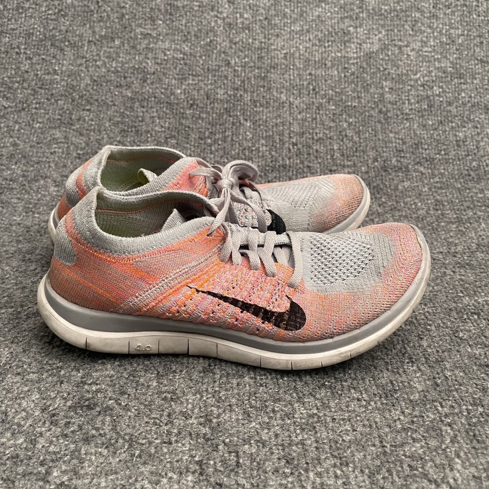 Nike Free 4.0 Flyknit Women's 7.5 Running Shoes Gray Pink Orange 631050-013